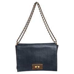 Fendi - Grand sac à bandoulière Claudia en cuir à rayures et paillettes noires