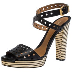 Fendi Black Perforated Ankle Strap Platform Sandals Size 40