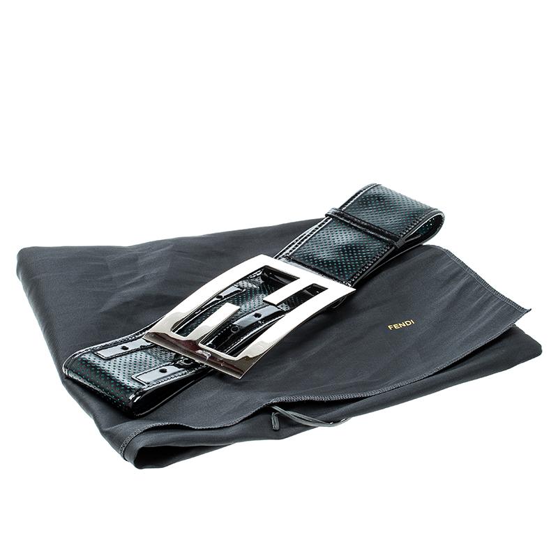 Fendi Black Perforated Leather Wide Belt 70cm In Good Condition In Dubai, Al Qouz 2