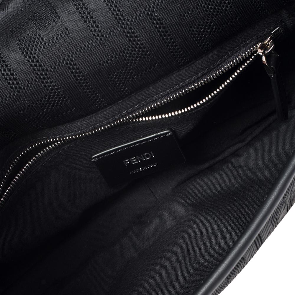 Fendi Black Perforated Neoprene Fabric Convertible Baguette Belt Bag 5