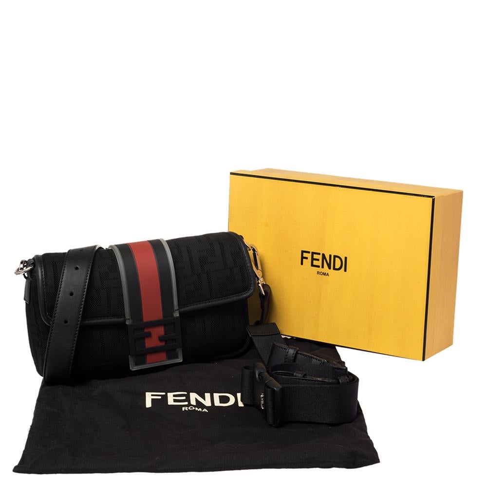 Fendi Black Perforated Neoprene Fabric Convertible Baguette Belt Bag 7