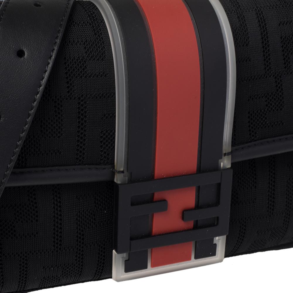 Fendi Black Perforated Neoprene Fabric Convertible Baguette Belt Bag 1
