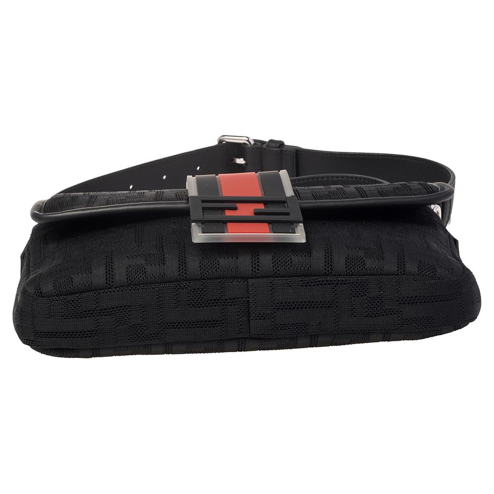 Fendi Black Perforated Neoprene Fabric Convertible Baguette Belt Bag 2