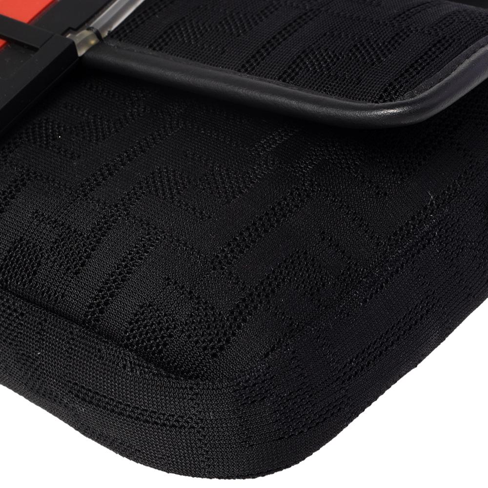 Fendi Black Perforated Neoprene Fabric Convertible Baguette Belt Bag 4