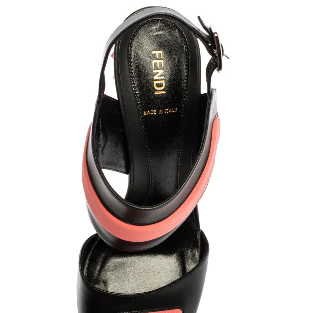 Fendi Black/Pink Leather Polifonia Studded Ankle Strap Sandals Size 40.5 1