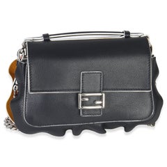 Fendi Schwarz Rosa Leder Wave Double Micro Baguette