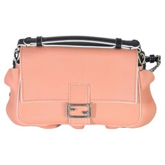 Fendi Schwarz Rosa Leder Wave Double Micro Baguette
