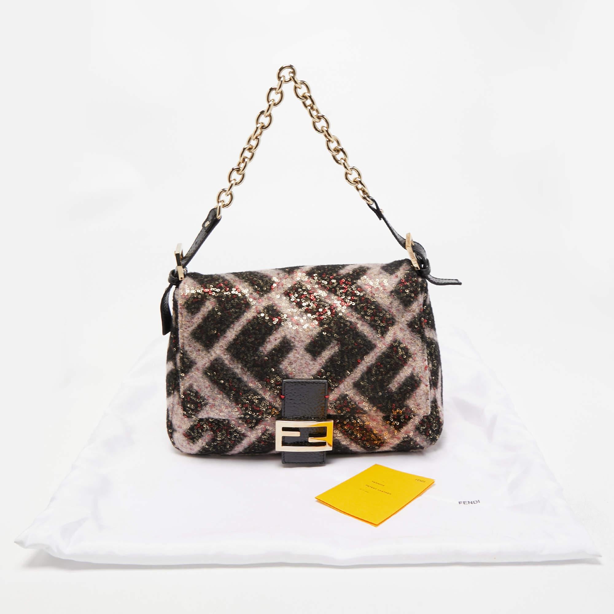 Fendi Black/Pink Zucca Sequins and Wool Mama Forever Flap Bag 6