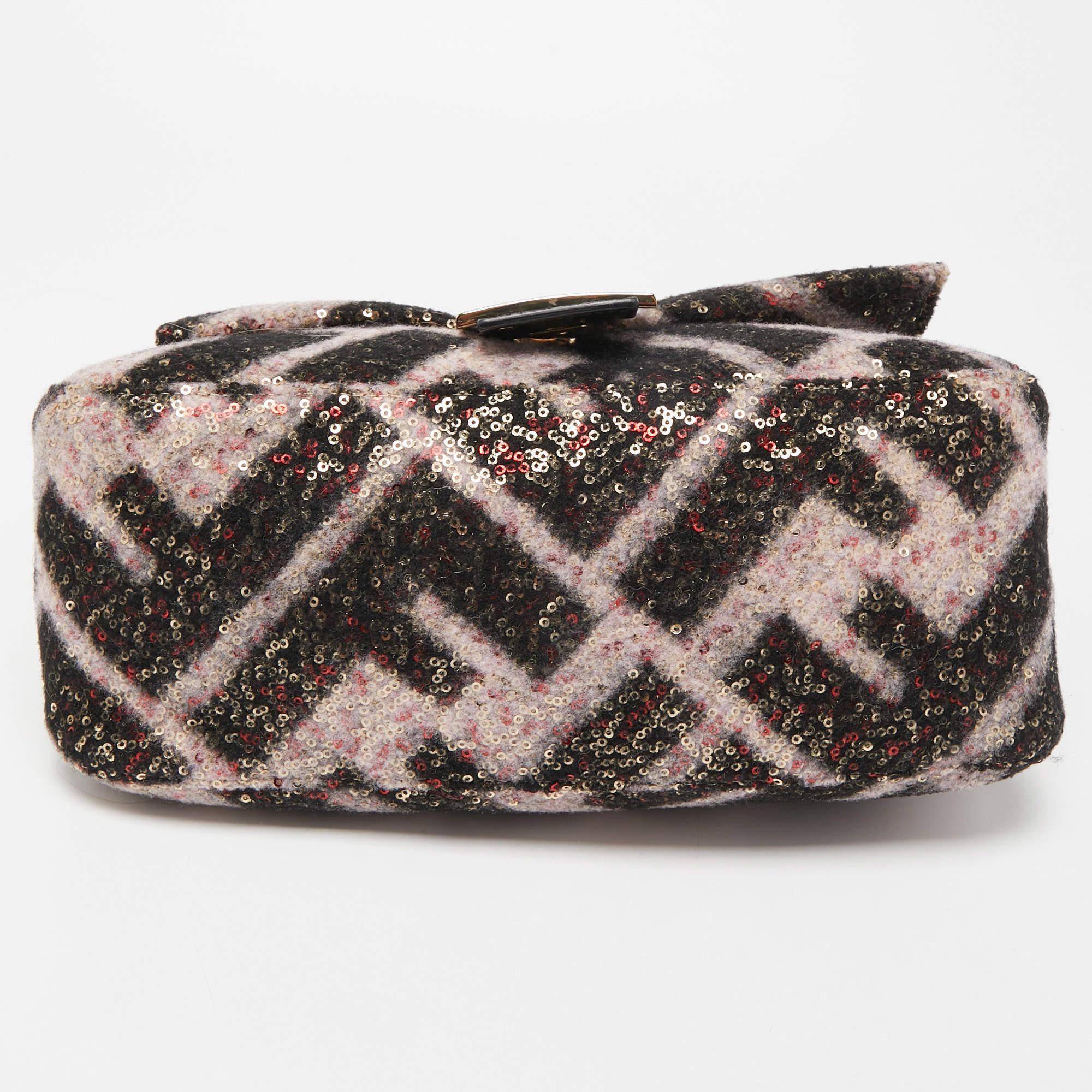Fendi Black/Pink Zucca Sequins and Wool Mama Forever Flap Bag 1