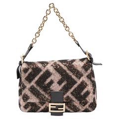 Fendi Black/Pink Zucca Sequins and Wool Mama Forever Flap Bag