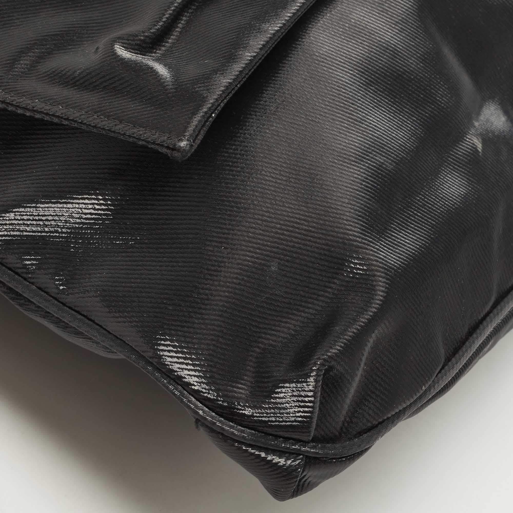 Fendi Black Pleated Coated Nylon Mia Flap Shoulder Bag 10