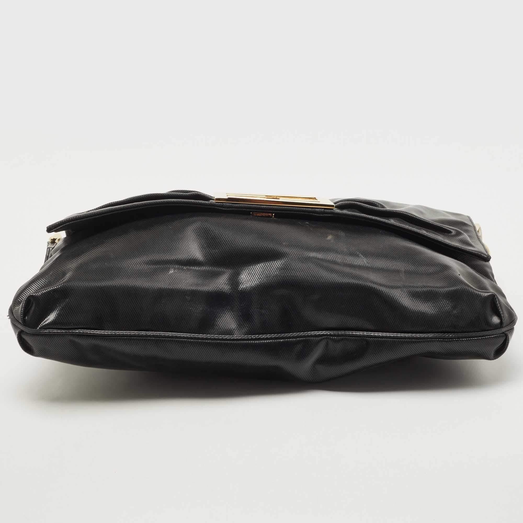 Fendi Black Pleated Coated Nylon Mia Flap Shoulder Bag 1