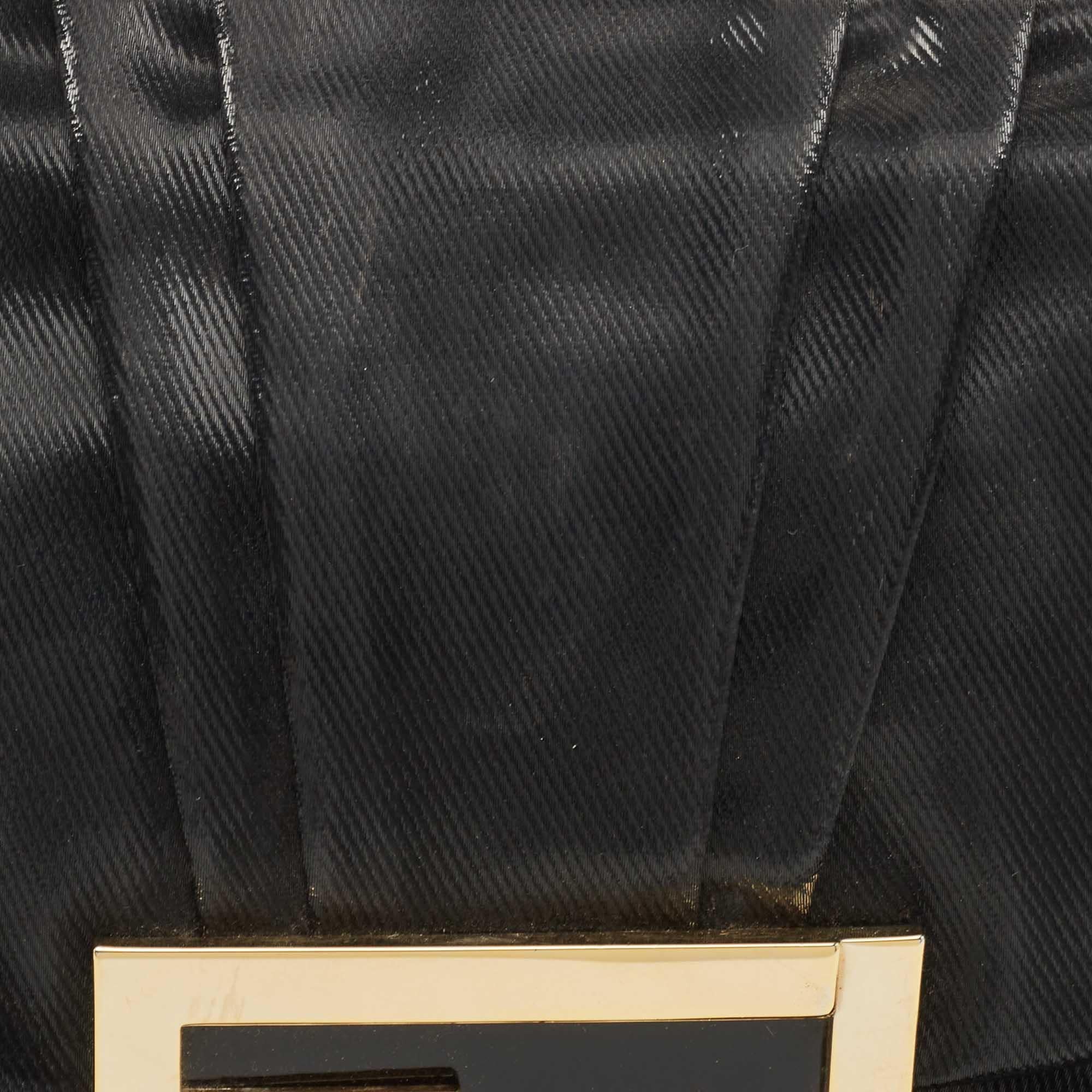 Fendi Black Pleated Coated Nylon Mia Flap Shoulder Bag 2