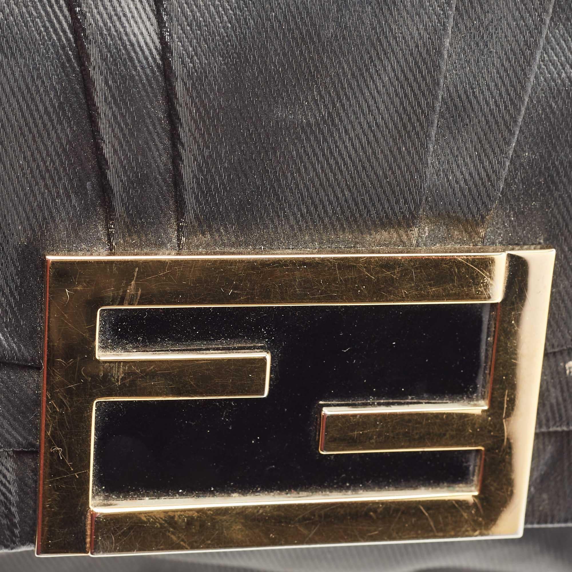 Fendi Black Pleated Coated Nylon Mia Flap Shoulder Bag 3