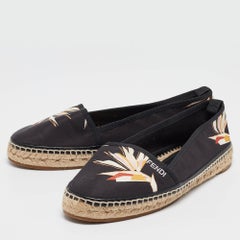 Fendi Black Printed Satin Espadrilles Flats Size 39