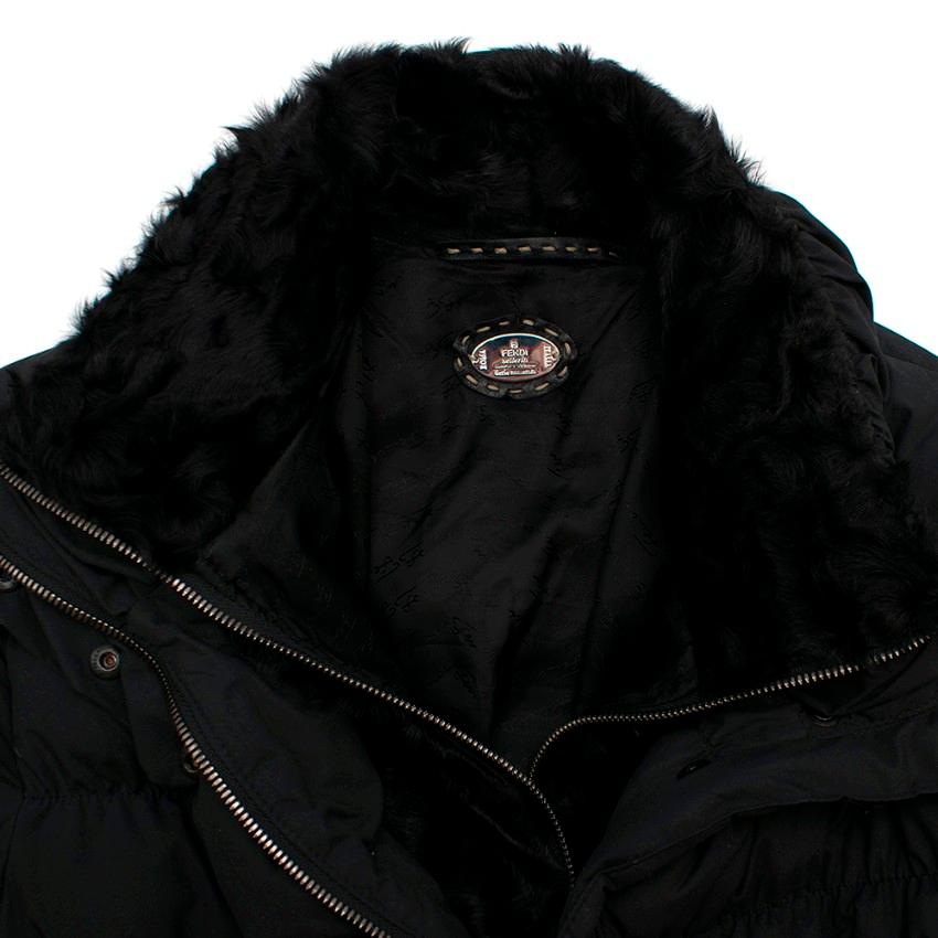 Fendi Black Puffer Jacket w/ Goat Fur Trim - Size US 4 1