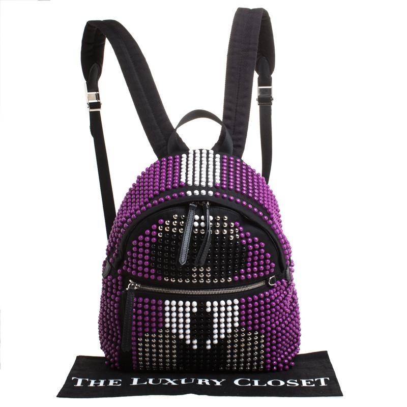 Fendi Black/Purple Nylon Karl Beaded Backpack 5