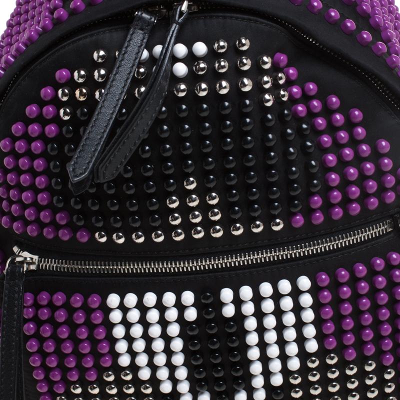 Fendi Black/Purple Nylon Karl Beaded Backpack In Good Condition In Dubai, Al Qouz 2