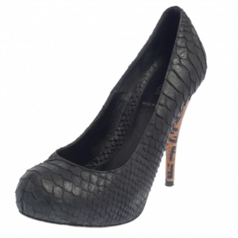 Your distinctive style deserves everything that is unique and extraordinary and what better than these black pumps from Fendi! The pumps are crafted from python-embossed leather and feature round toes. They come equipped with comfortable insoles,