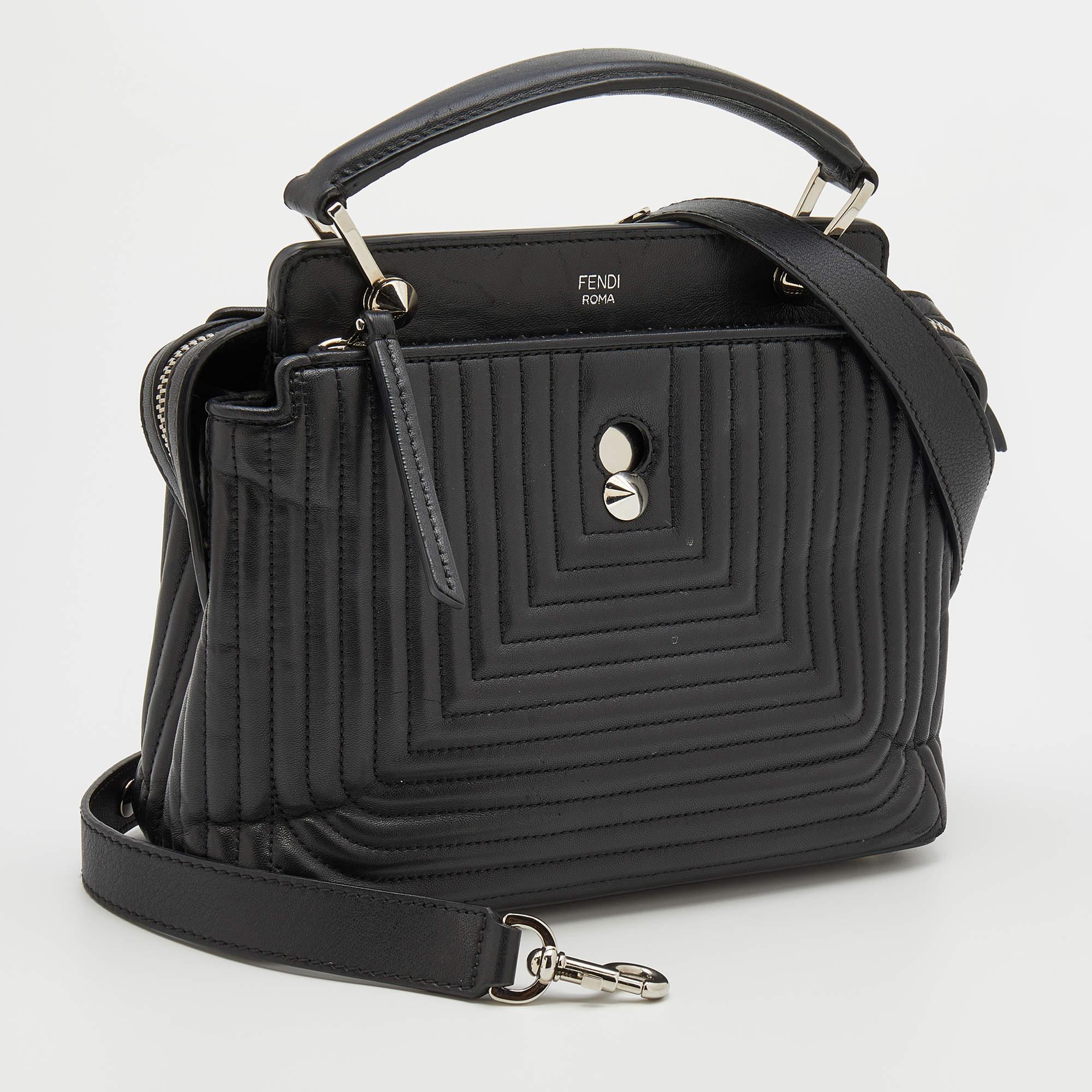 Fendi Black Quilted Leather Dotcom Click Top Handle Bag 2