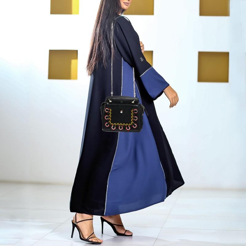 Fendi Black Quilted Leather Whipstitch Dotcom Medium Shoulder Bag In Good Condition In Dubai, Al Qouz 2