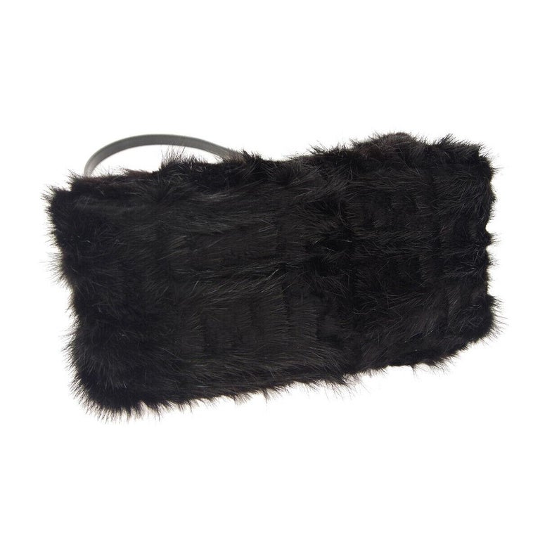 Fendi Black Rabbit Fur Logo Patent Leather Top Handle Satchel Shoulder ...