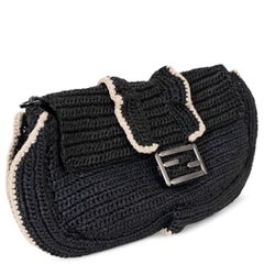 Fendi black raffia 2017 BAGUETTE WAVE Crossbody Bag