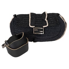 Fendi black raffia 2017 BAGUETTE WAVE Crossbody Bag