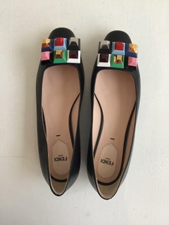 Fendi Black Rainbow Studded Leather Flats