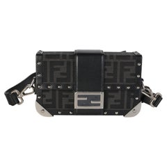 Fendi Black Recycled Fabric Jacquard Astro FF 1974 Mini Baguette Trunk Bag