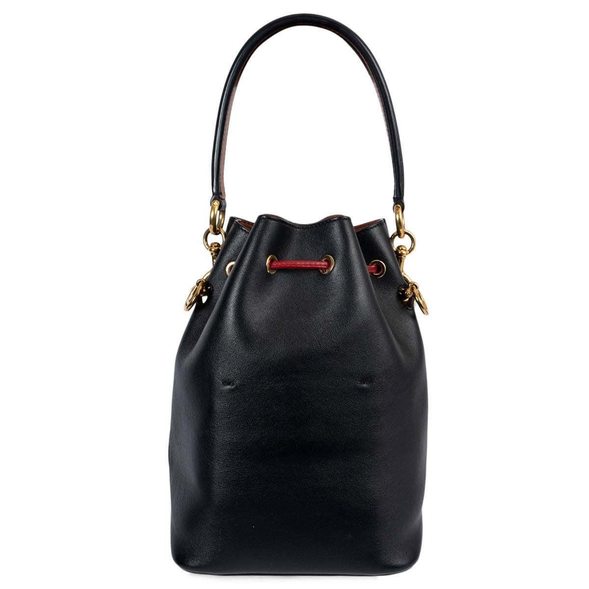 FENDI black & red Grace leather SMALL MON TRESOR Bucket Shoulder Bag In Excellent Condition For Sale In Zürich, CH