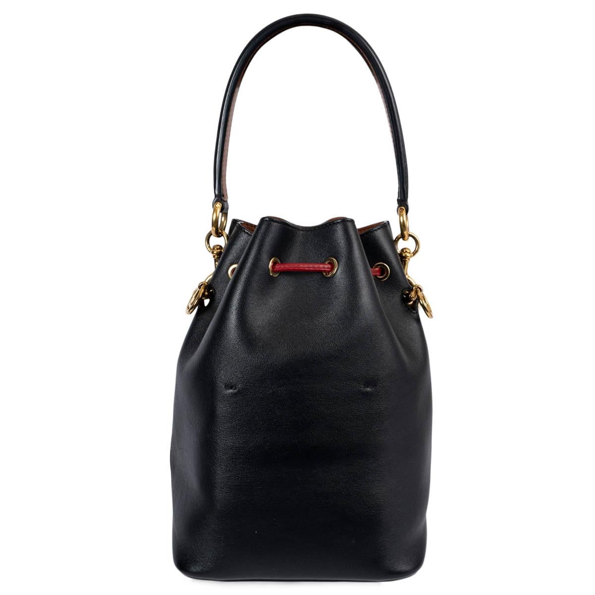 FENDI black & red Grace leather SMALL MON TRESOR Bucket Shoulder Bag In Excellent Condition In Zürich, CH