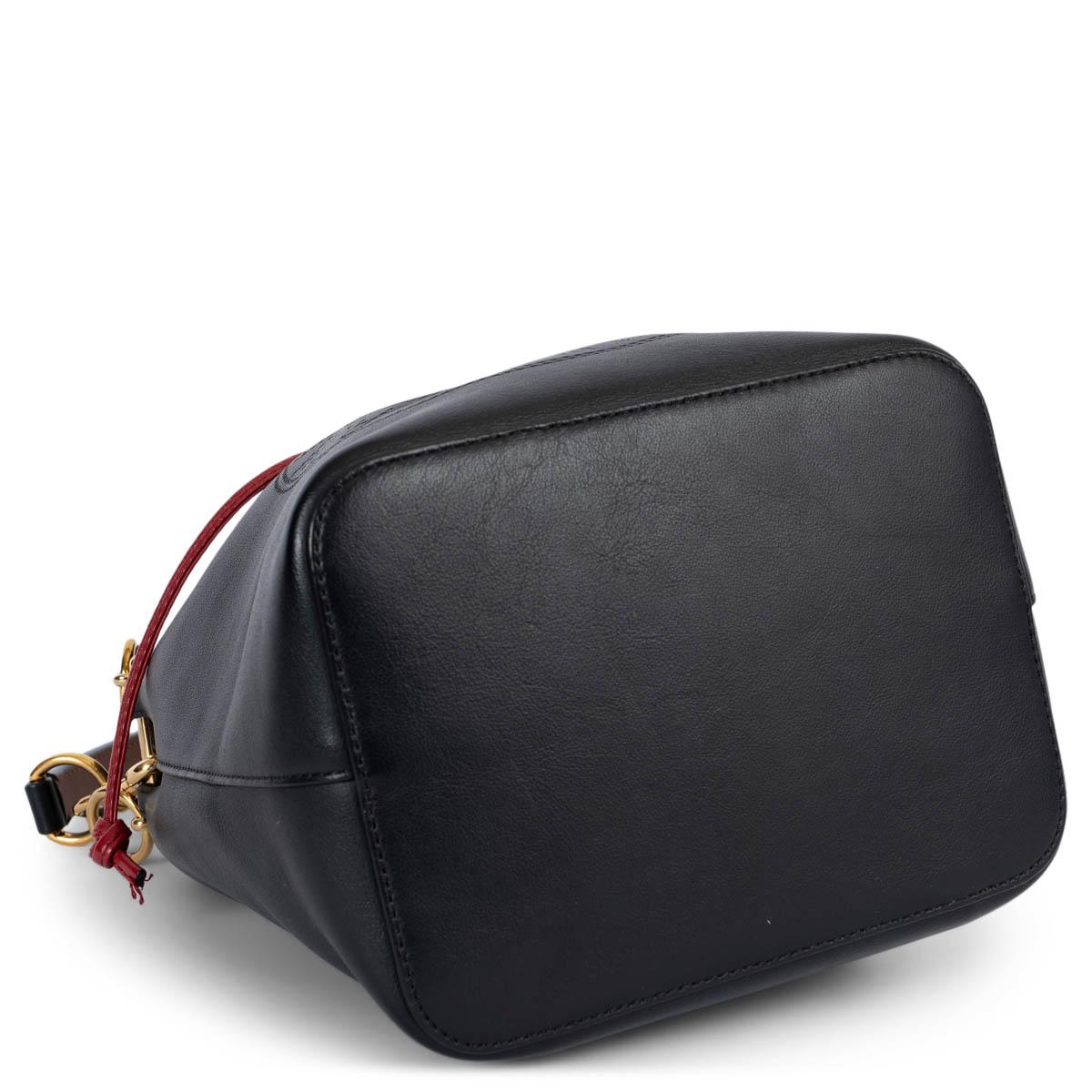 Women's FENDI black & red Grace leather SMALL MON TRESOR Bucket Shoulder Bag For Sale