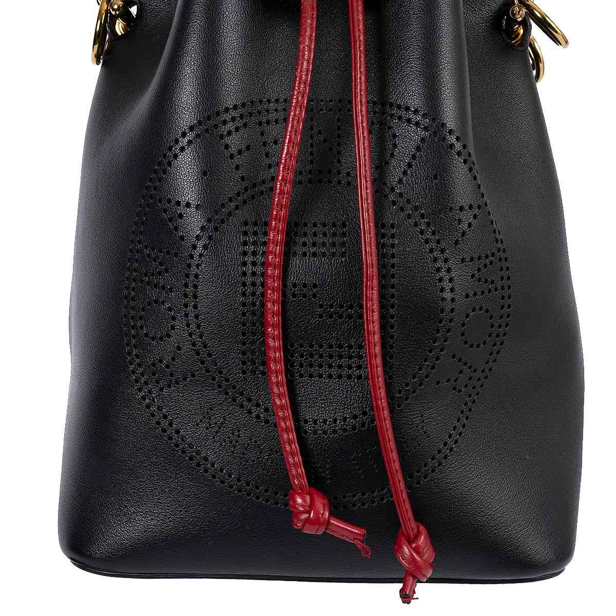 FENDI black & red Grace leather SMALL MON TRESOR Bucket Shoulder Bag For Sale 2
