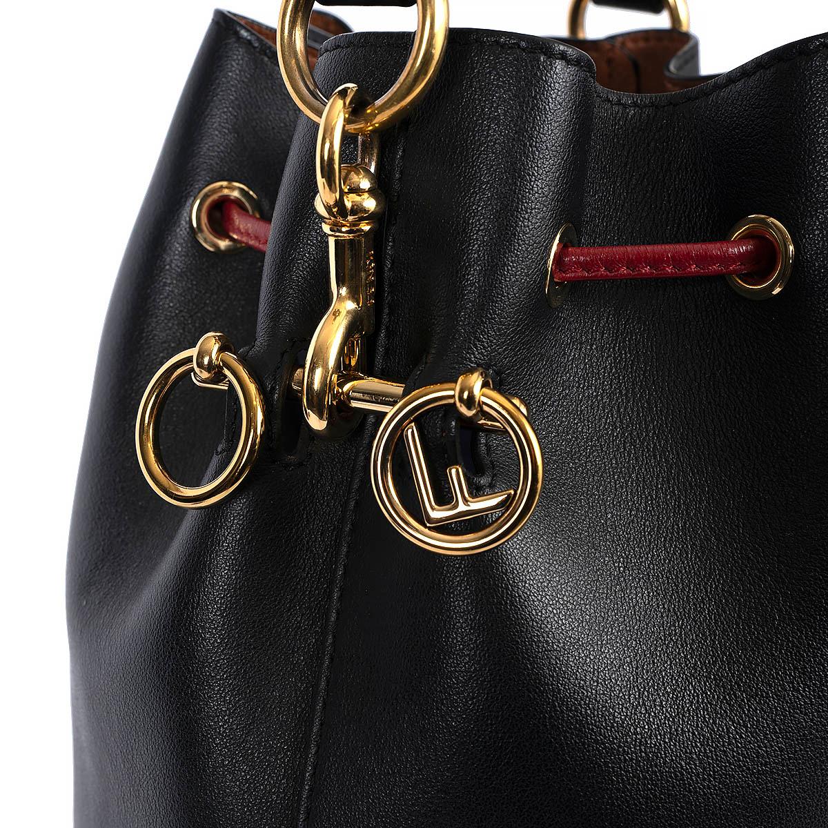FENDI black & red Grace leather SMALL MON TRESOR Bucket Shoulder Bag For Sale 3