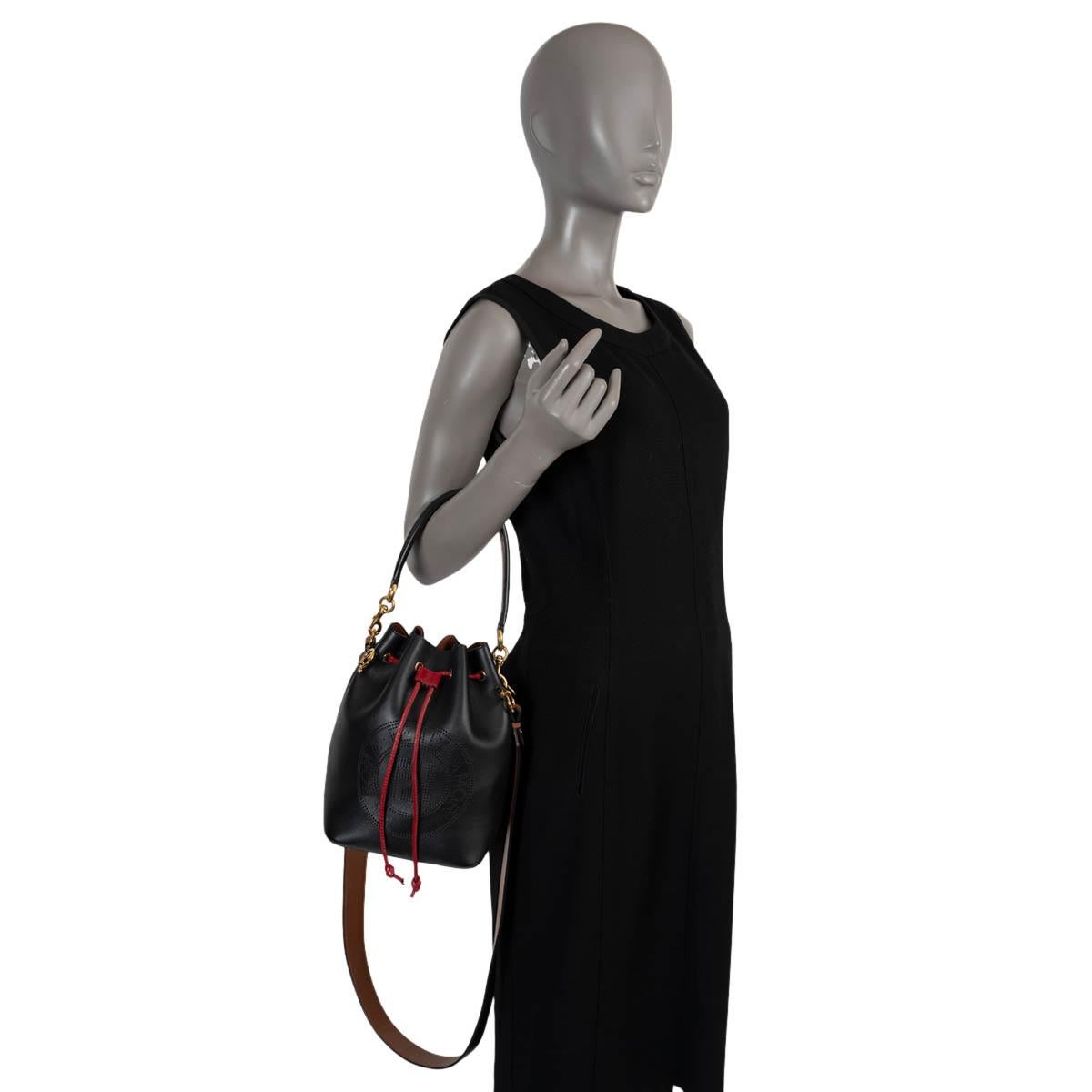 FENDI black & red Grace leather SMALL MON TRESOR Bucket Shoulder Bag For Sale 5