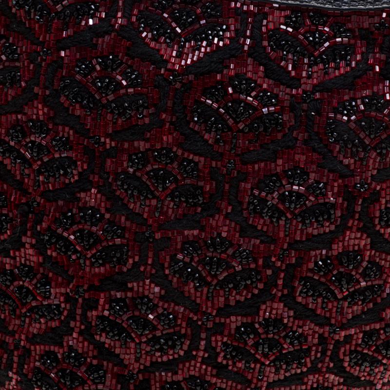 Fendi Black/Red Lizard Skin and Beaded Fabric Oyster Hobo 1