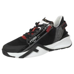 Fendi Black/Red Neoprene, Nubuck and Leather Flow Low-Top Sneakers Size 41.5