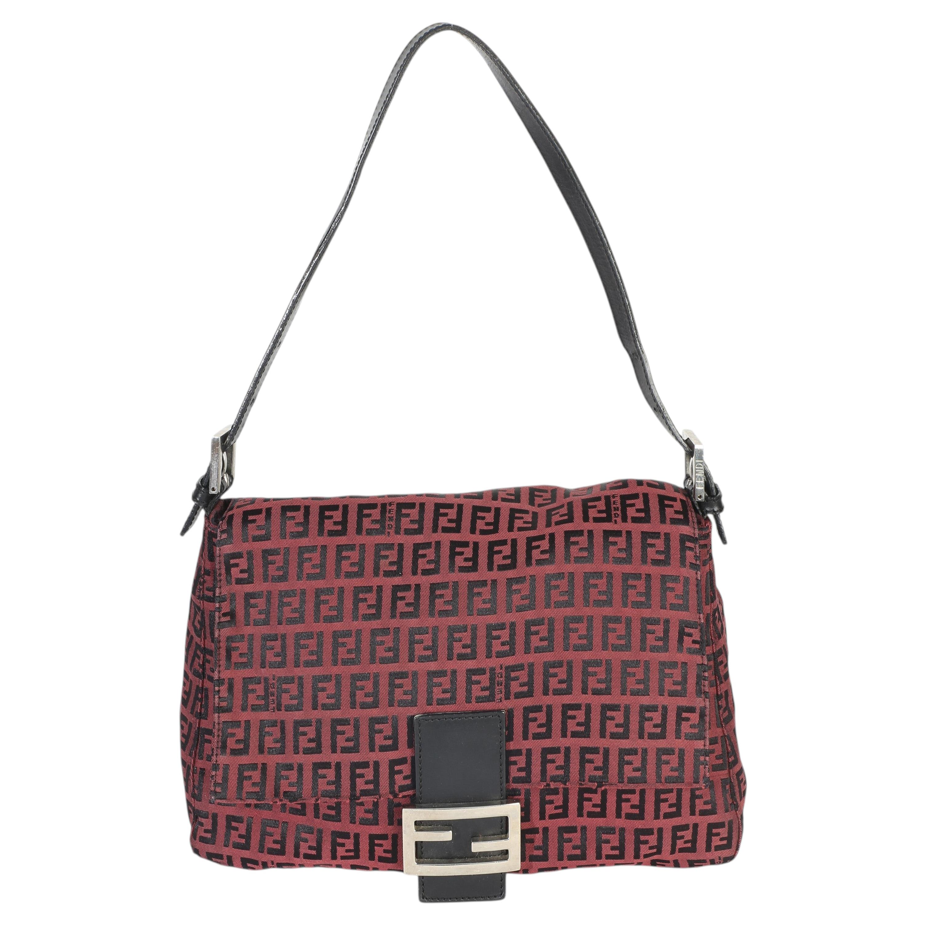 Fendi Black Red Zucca Mama Baguette For Sale