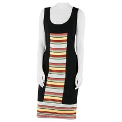 Fendi Black Rib Knit Multicolor Stripe Paneled Sleeveless Sheath Dress M