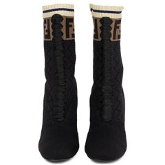 FENDI black ROCKOKO KNIT SOCK ANKLE Boots Shoes 36.5