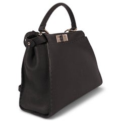 FENDI black Romano leather MEDIUM PEEKABOO ISEEU Shoulder Bag