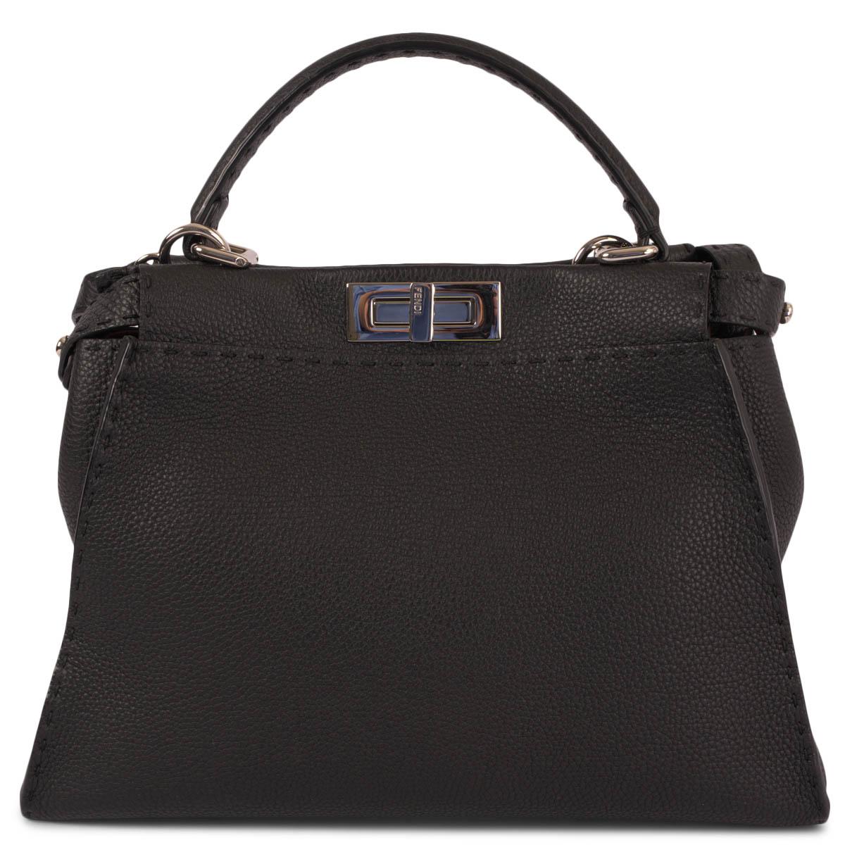 Black FENDI black Romano leather MEDIUM PEEKABOO ISEEU Shoulder Bag For Sale