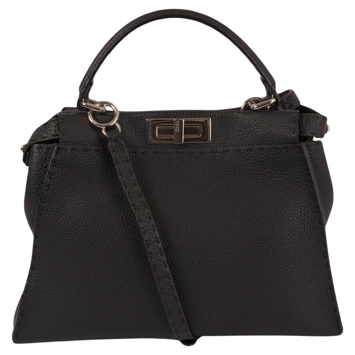 FENDI black Romano leather MEDIUM PEEKABOO ISEEU Shoulder Bag