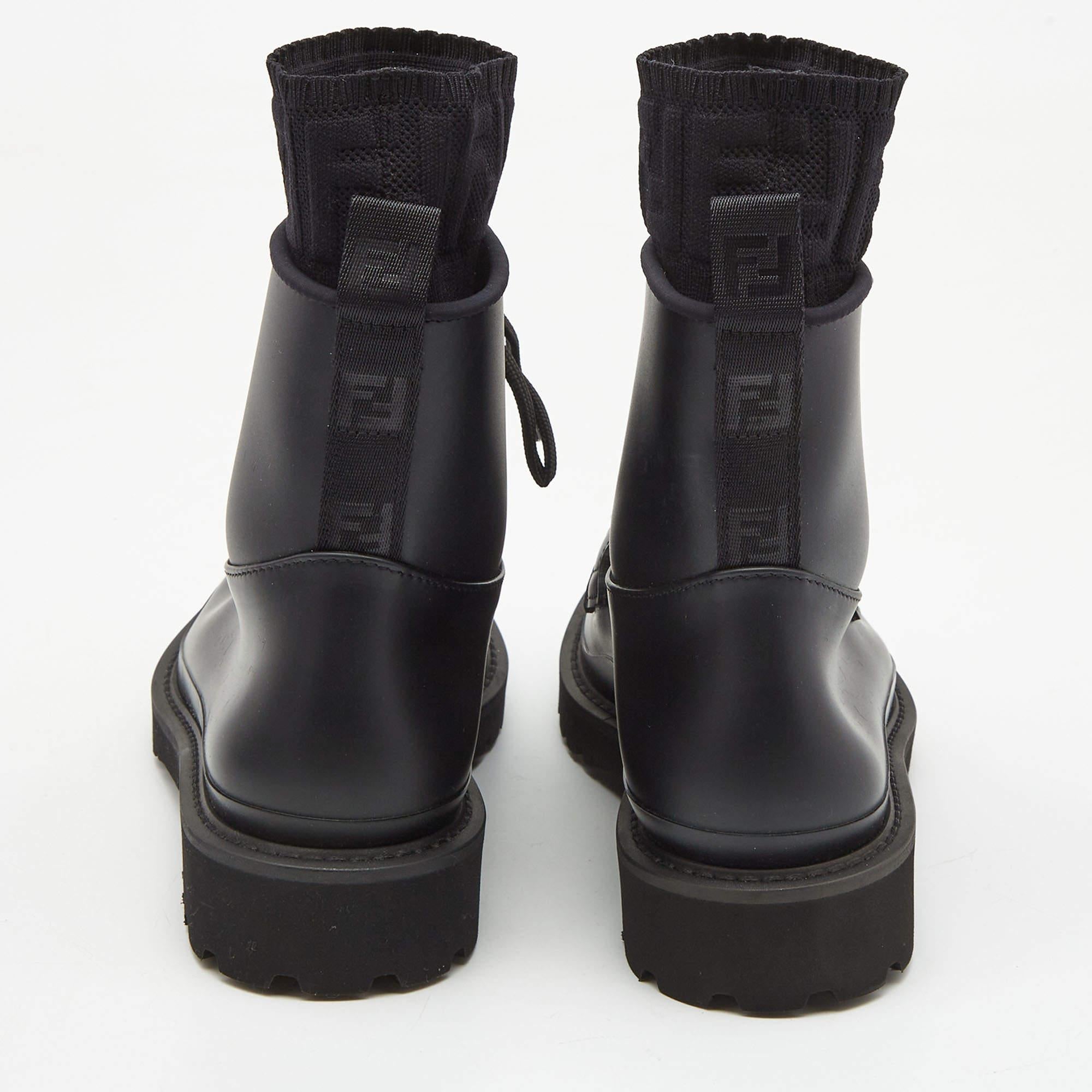 Fendi Black Rubber and Zucca Knit Fabric Ankle Boots Size 38 In New Condition In Dubai, Al Qouz 2