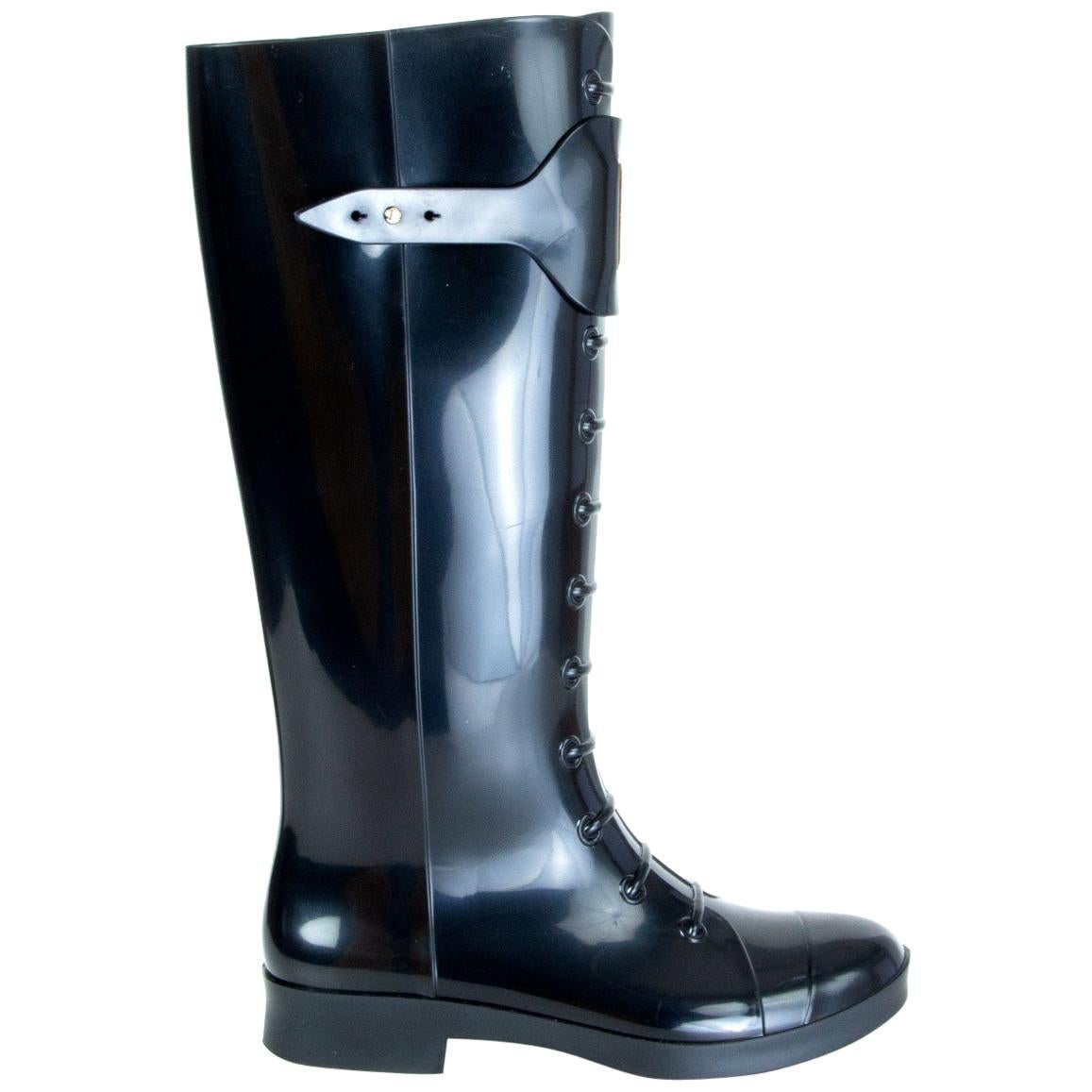 FENDI black rubber BERLIN RAIN Boots Shoes 35