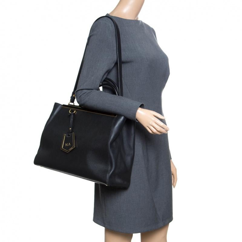Fendi Black Saffiano Leather 2Jours Top Handle Bag In Good Condition In Dubai, Al Qouz 2