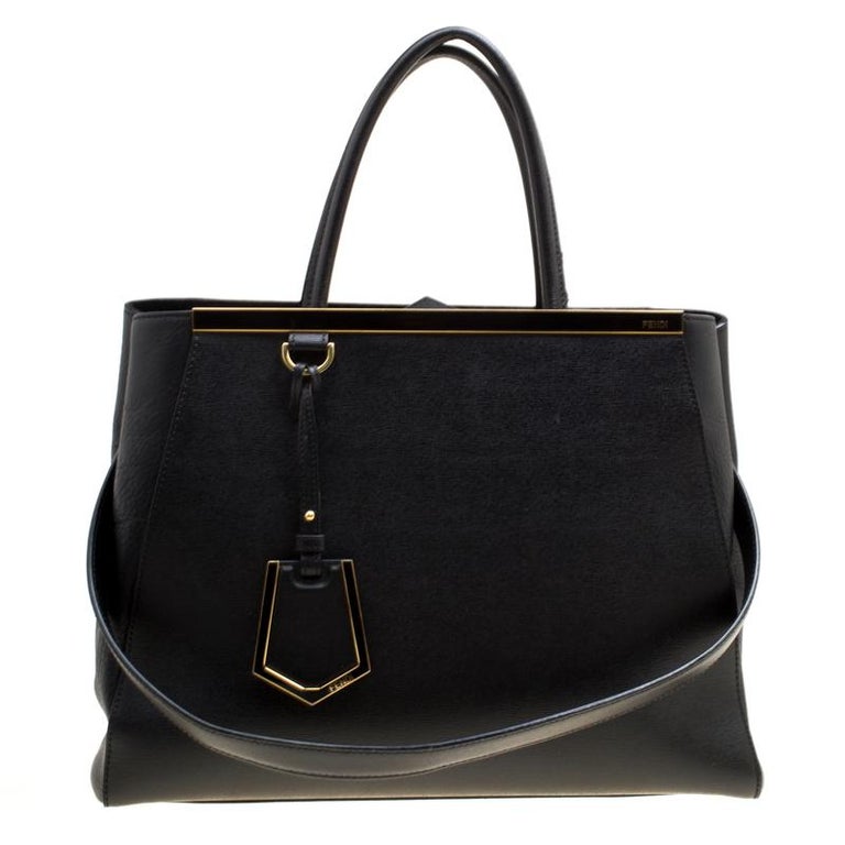 Fendi Black Saffiano Leather 2Jours Tote For Sale at 1stDibs
