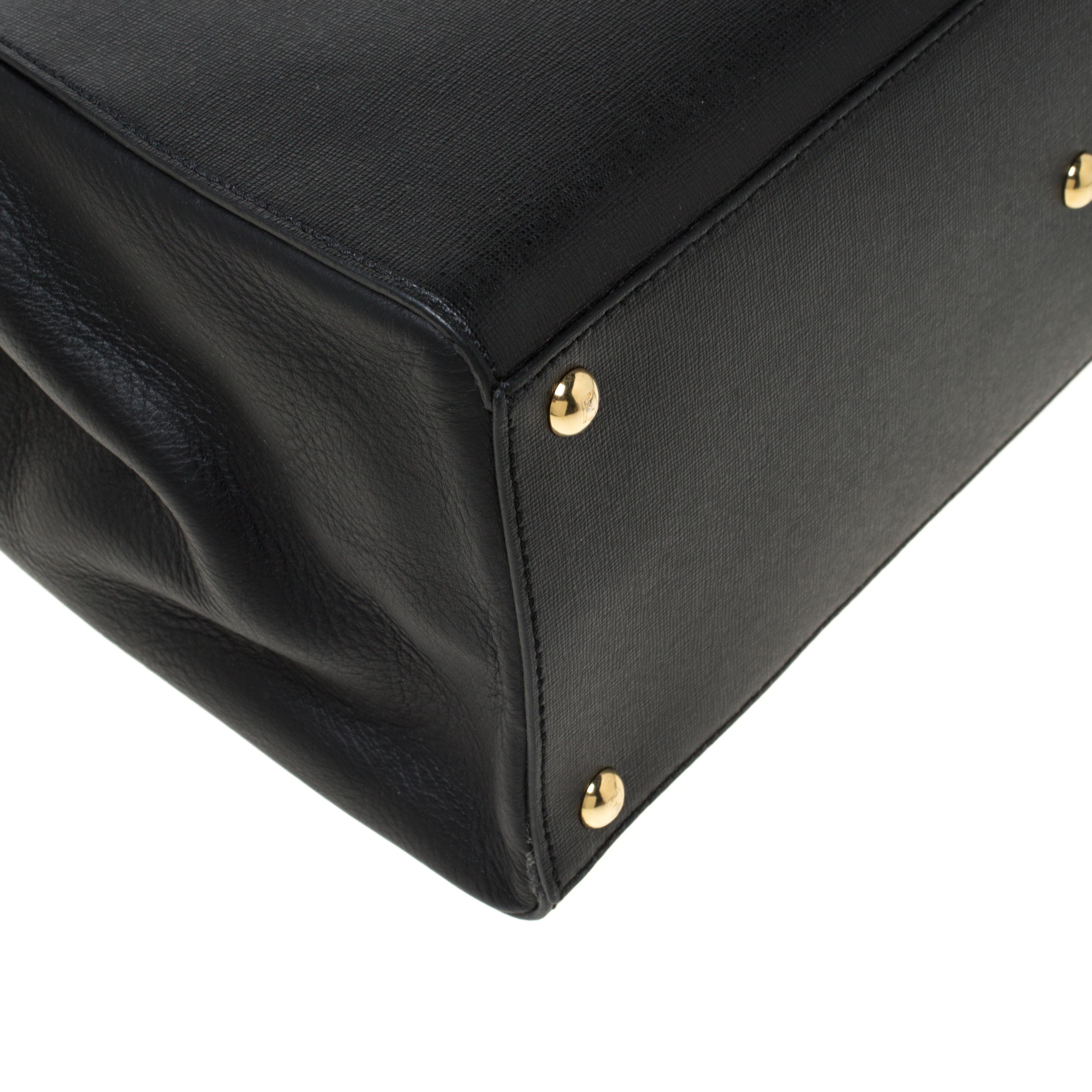 Fendi Black Saffiano Leather Medium 2Jours Tote 1