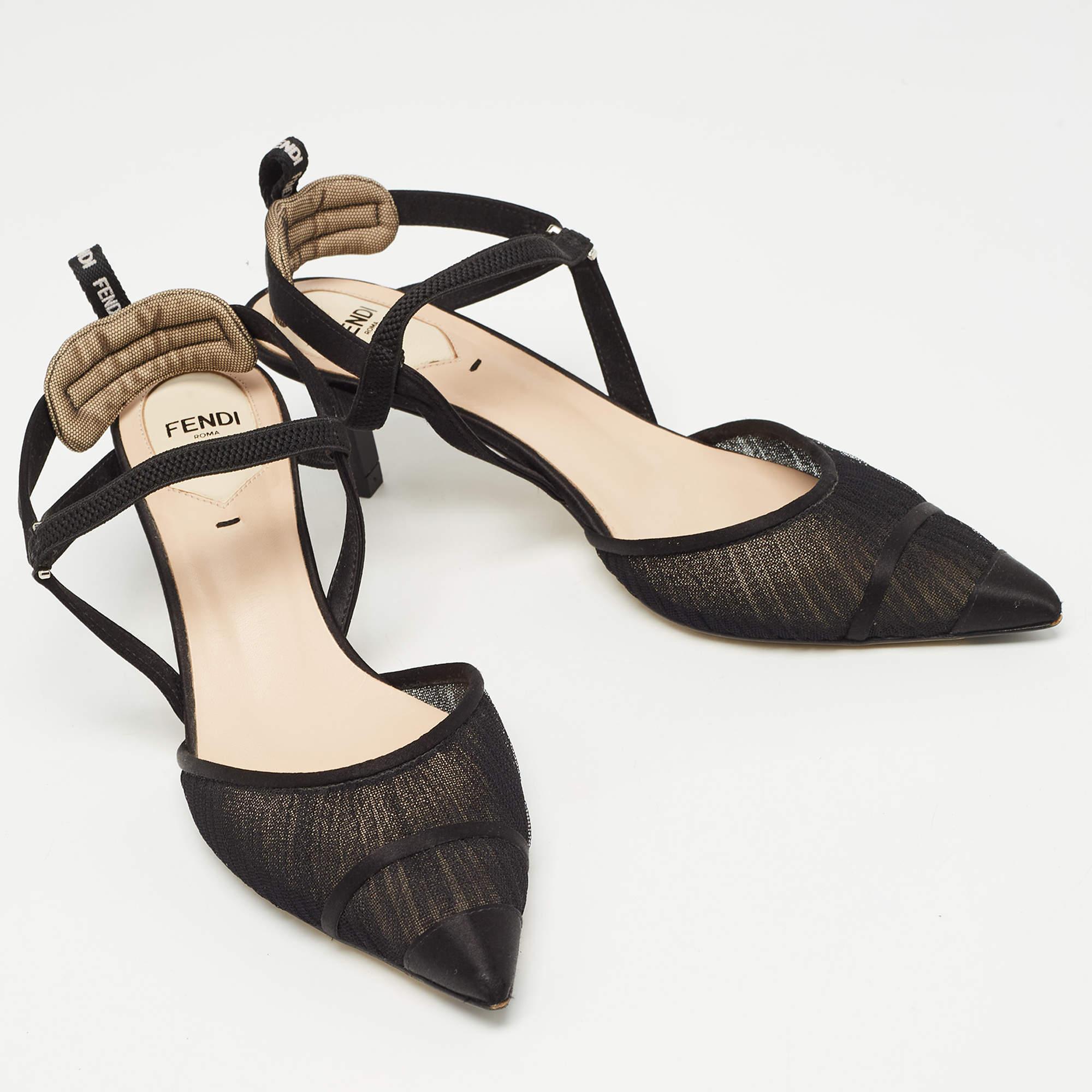 Fendi Black Satin and Mesh Colibri Pumps Size 36.5 1